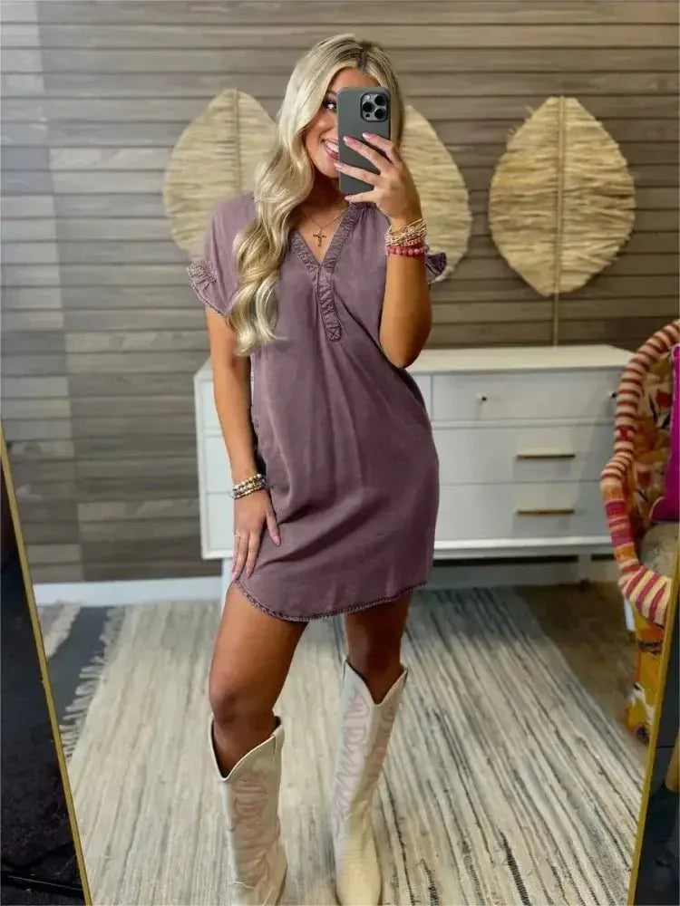 Full Size V - Neck Short Sleeve Denim Dress Plus Size - Update AvenueDenim Dresses & SkirtsTrendsi1001004294851051001004294851056d56d4ab - 9263 - 41a3 - 80e6 - 286c16c6b13a - Max - OriginGray Purple