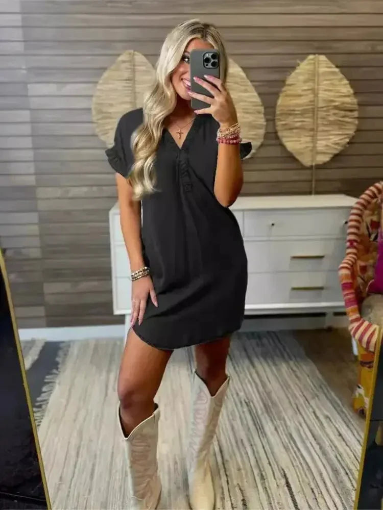 Full Size V - Neck Short Sleeve Denim Dress Plus Size - Update AvenueDenim Dresses & SkirtsTrendsi10010042948931710010042948931753893d20479c444395a8de375f6c8746 - Max - OriginBlack