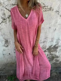 Full Size V - Neck Short Sleeve Midi Dress Plus Size - Update AvenueEffortless Elegance: DressesTrendsi1001008056813111001008056813111c1894e9 - 1ff8 - 4f77 - a86b - c42f10655987 - MaxFuchsia Pink