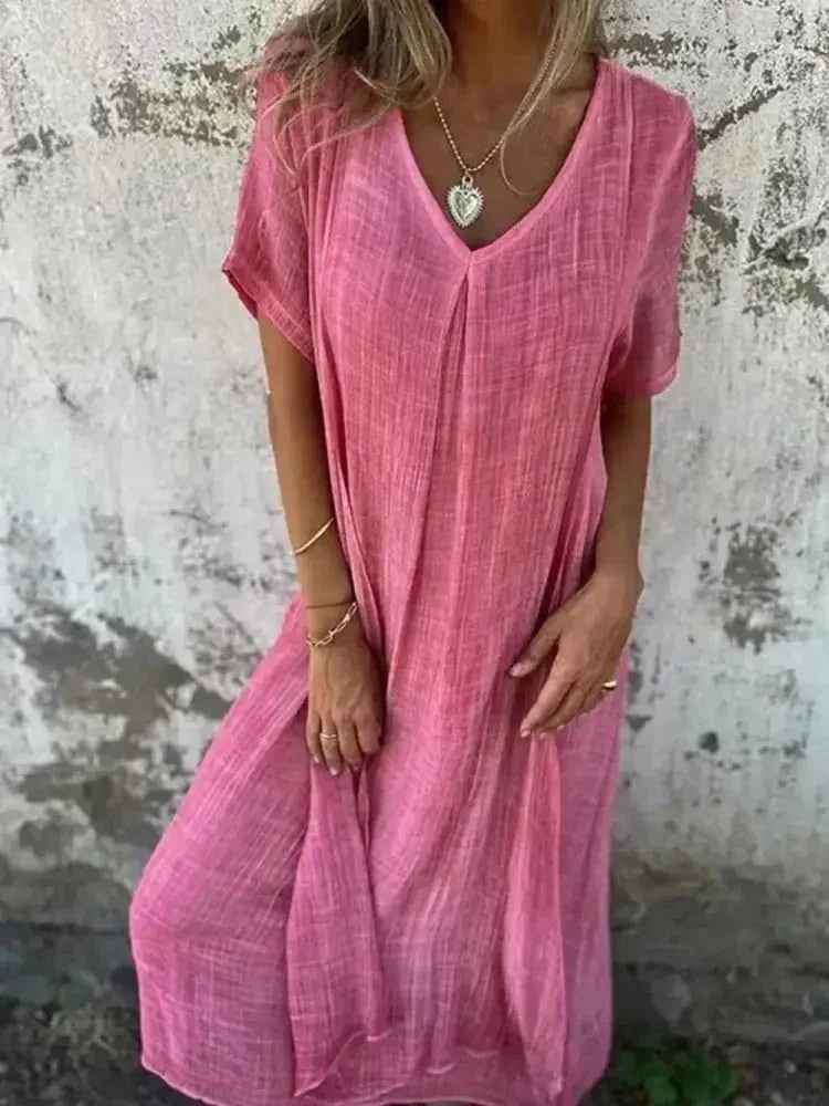 Full Size V - Neck Short Sleeve Midi Dress Plus Size - Update AvenueEffortless Elegance: DressesTrendsi1001008056813111001008056813118c5a51f0 - a026 - 45ac - 985f - 36923327dec2 - MaxFuchsia Pink