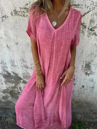 Full Size V - Neck Short Sleeve Midi Dress Plus Size - Update AvenueEffortless Elegance: DressesTrendsi1001008056813111001008056813118c5a51f0 - a026 - 45ac - 985f - 36923327dec2 - MaxFuchsia Pink