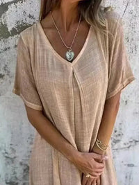 Full Size V - Neck Short Sleeve Midi Dress Plus Size - Update AvenueEffortless Elegance: DressesTrendsi1001008056819851001008056819859d523485 - 493f - 439f - a54d - be0ef3cac5fe - MaxTan