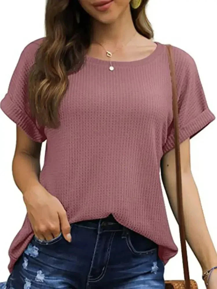 Full Size Waffle Knit Relaxed Fit T-Shirt Plus Size - Update AvenueT-ShirtsTrendsi1001007431348141001007431348140b56d619 - d5ae - 4162 - 9528 - b358a239954a - Max - OriginBrick Red