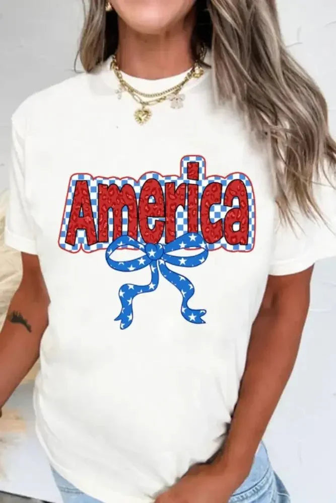 Funky America Letter Bow Round Neck T Shirt - Update AvenueT-ShirtsTrendsi100100877065008100100877065008c19e62cf - fae9 - 4965 - a681 - 233f611652d0 - Max - OriginWhite