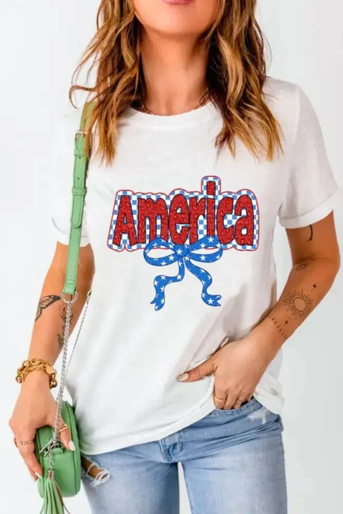 Funky America Letter Bow Round Neck T Shirt - Update AvenueT-ShirtsTrendsi100100877065008100100877065008e5e357db - 9d6e - 4c50 - b507 - e2cd4fa007bb - Max - OriginWhite