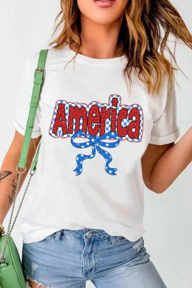 Funky America Letter Bow Round Neck T Shirt - Update AvenueT-ShirtsTrendsi100100877065008100100877065008e17d8b26 - d4c6 - 469a - 8d1b - ed875f4317c1 - Max - OriginWhite