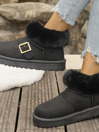 Fur-Lined Buckle Winter Ankle Boots