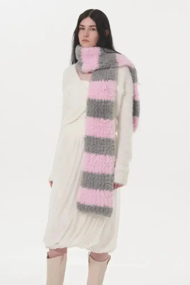 Fuzzy Contrast Striped Scarf - Update AvenueTrendsi100500103382198100500103382198Fuzzy Contrast Striped ScarfPink