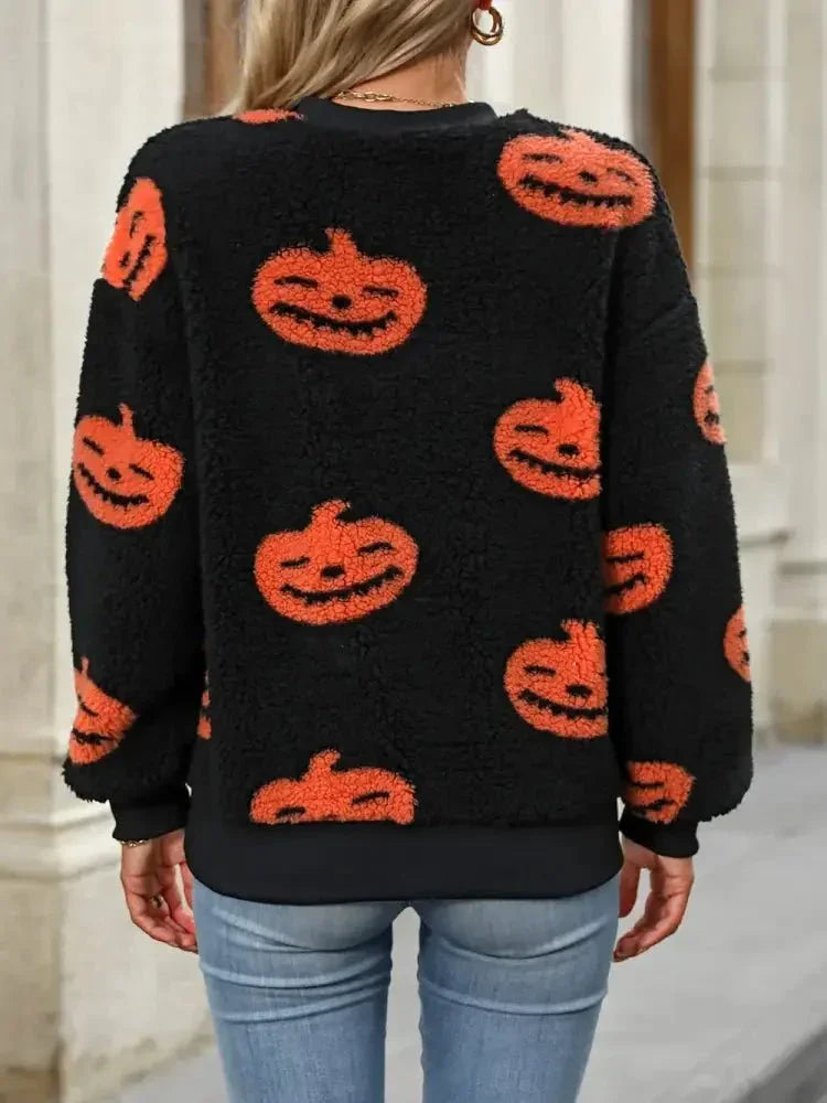 Fuzzy Pumpkin Round Neck Dropped Shoulder Sweater - Update AvenueHalloweenTrendsi1001002155641091001002155641097e79228f - da25 - 491d - b63d - af1146b6837d - MaxOrange