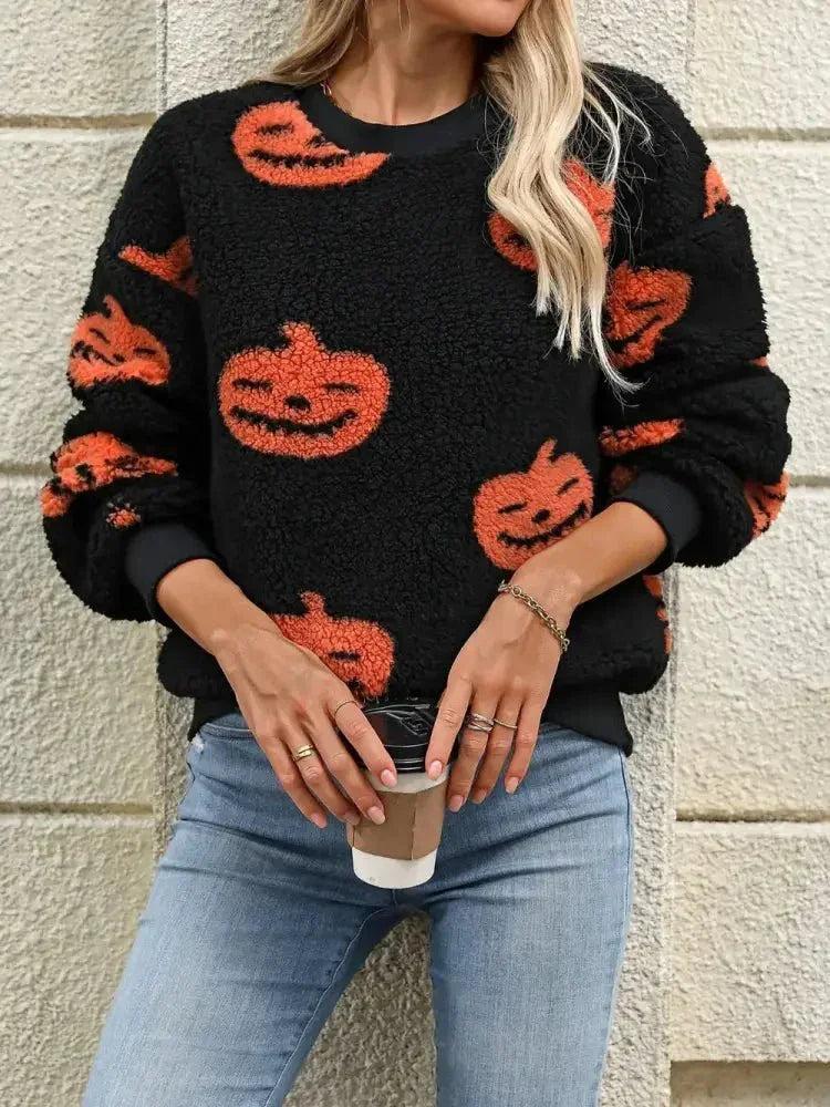Fuzzy Pumpkin Round Neck Dropped Shoulder Sweater - Update AvenueHalloweenTrendsi10010021556410910010021556410946802ea9 - f37f - 42af - 8bbb - c964400dcc37 - MaxOrange