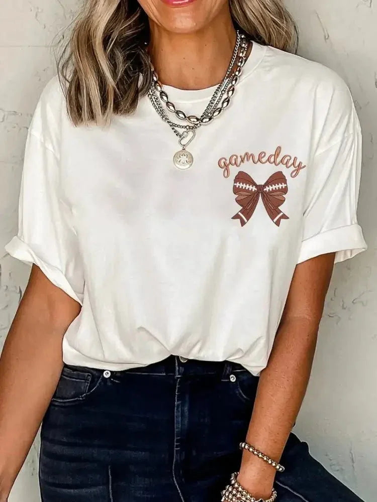 Game Day Bowknot Embroidered Casual Tee - Update AvenueT-ShirtsTrendsi10010077368706610010077368706626b41bcdc1664818a46e70d748d62d39 - Max - OriginWhite
