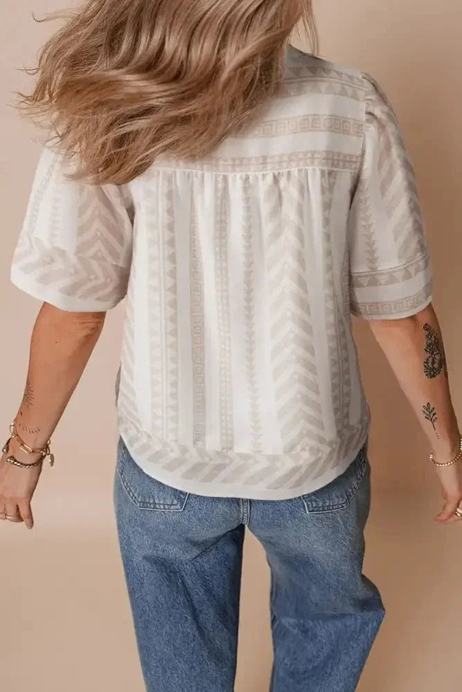 Geometric Jacquard Notched Half Sleeve Blouse - Update AvenueVacation StyleTrendsi1001003145521951001003145521951c3beda6 - 2213 - 4f79 - a401 - 2ea3b6210368 - MaxCream