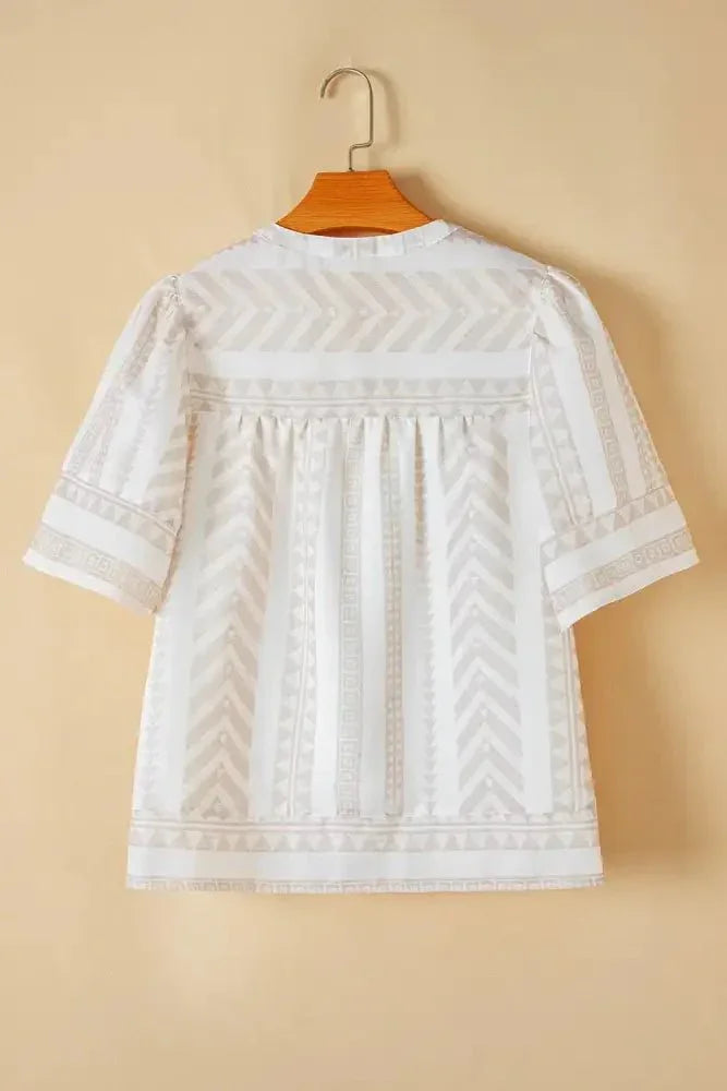 Geometric Jacquard Notched Half Sleeve Blouse - Update AvenueVacation StyleTrendsi1001003145521951001003145521953d92c6e5 - 6892 - 4828 - a2f8 - c6573a69a699 - MaxCream