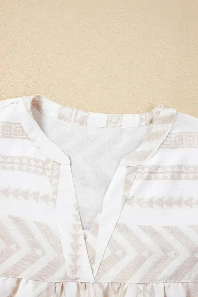 Geometric Jacquard Notched Half Sleeve Blouse - Update AvenueVacation StyleTrendsi100100314552195100100314552195d7041a9d - ff76 - 4838 - 95bf - fa353adf3fc1 - MaxCream