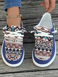 Geometric Lace-Up Round Toe Slip-Ons