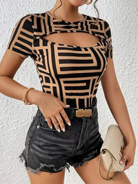 Geometric Print Cutout Short Sleeve T-Shirt - Update AvenueT-ShirtsTrendsi100100831371158100100831371158a3c0c7df040a40819b77a4a862c2011e - Max - OriginKhaki