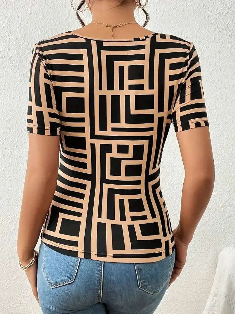 Geometric Print Cutout Short Sleeve T-Shirt - Update AvenueT-ShirtsTrendsi100100831371158100100831371158d2065f54099247a28bb51d670120cf34 - Max - OriginKhaki