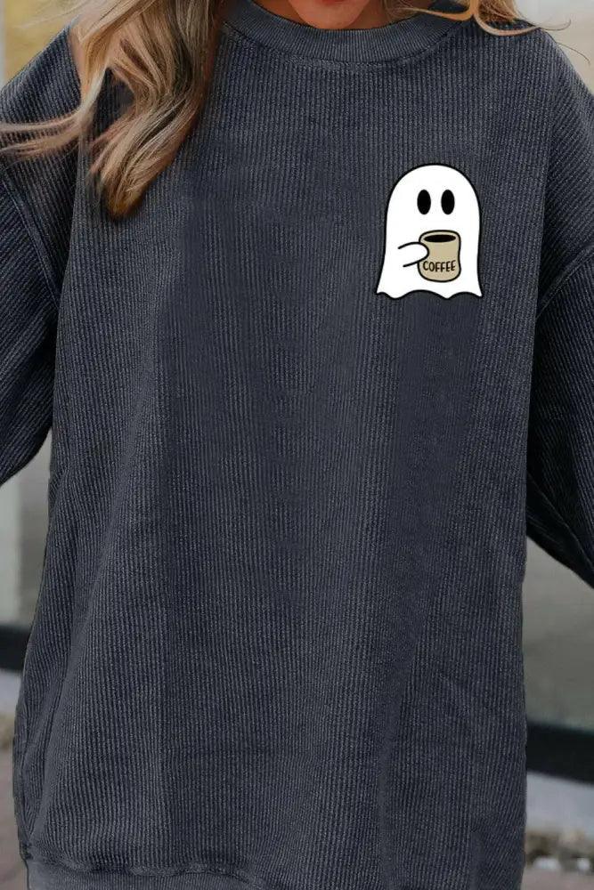 Ghost Graphic Drop Shoulder Sweatshirt - Update AvenueHalloweenTrendsi100101043994436100101043994436f0dba17e45134d048c3e3e1db01c4cba - MaxCharcoal