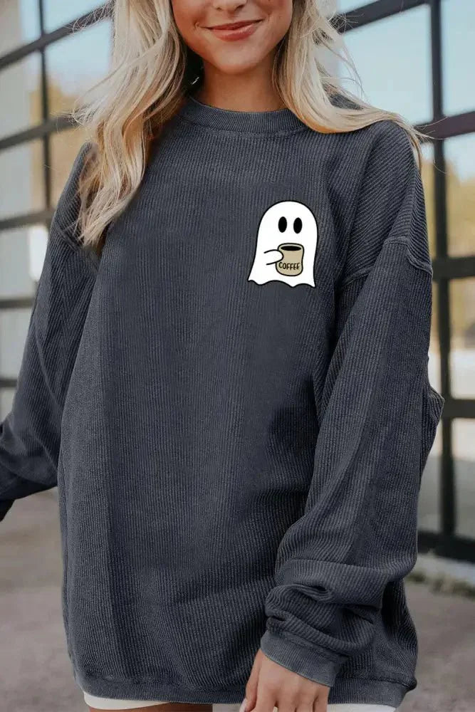 Ghost Graphic Drop Shoulder Sweatshirt - Update AvenueHalloweenTrendsi1001010439944361001010439944365160b37b940d4b5da80ba191af3befdc - MaxCharcoal
