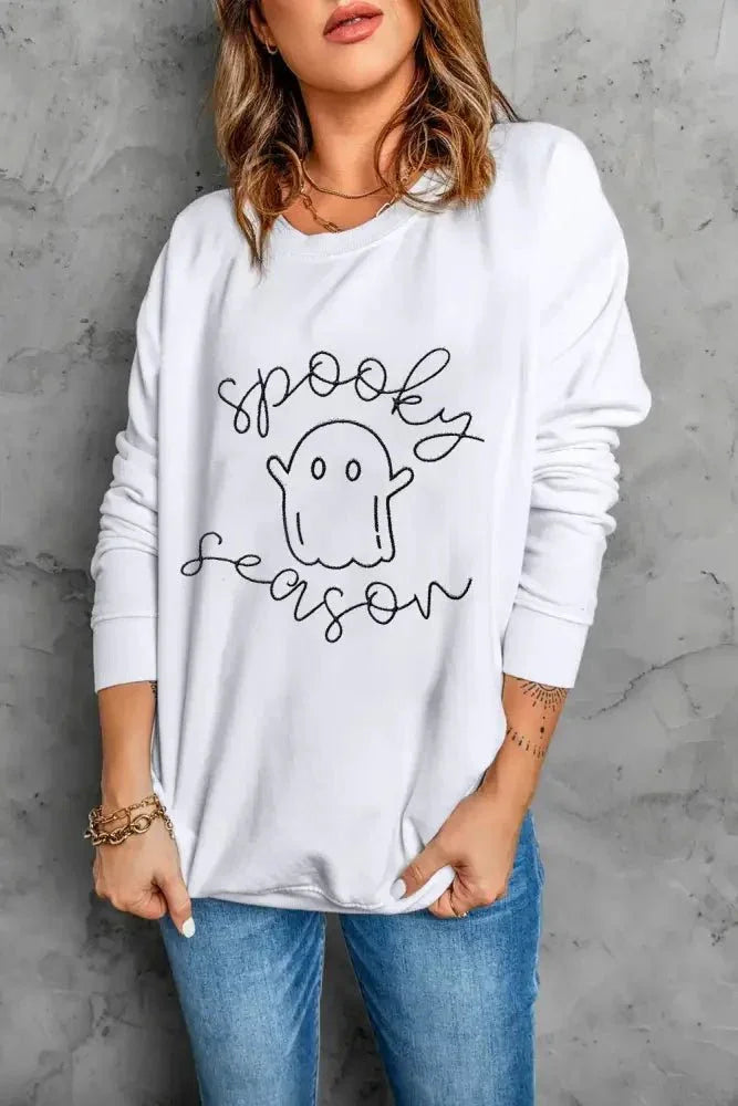 Ghost Graphic Long Sleeve Dropped Shoulder Sweatshirt - Update AvenueHalloweenTrendsi100100674501296100100674501296b9c03956 - 7b10 - 487d - 9d37 - e93f5f1e794e - MaxWhite