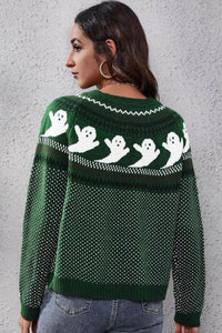 Ghost Pattern Round Neck Long Sleeve Sweater - Update AvenueHalloweenTrendsi100100126912533100100126912533913a5cfe0c8a437480cc3c88e0b2657a - MaxGreen