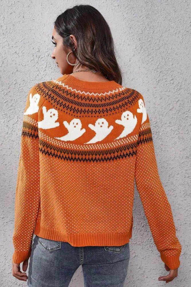 Ghost Pattern Round Neck Long Sleeve Sweater - Update AvenueHalloweenTrendsi1001001269127611001001269127619a27db21f46e4fba9d59f056d08580ad - MaxOrange