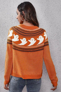 Ghost Pattern Round Neck Long Sleeve Sweater - Update AvenueHalloweenTrendsi1001001269127611001001269127619a27db21f46e4fba9d59f056d08580ad - MaxOrange