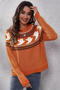Ghost Pattern Round Neck Long Sleeve Sweater - Update AvenueHalloweenTrendsi100100126912761100100126912761e923465ae7c148ef8f87c6111b8d0867 - MaxOrange
