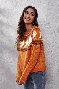 Ghost Pattern Round Neck Long Sleeve Sweater - Update AvenueHalloweenTrendsi1001001269127611001001269127610542f7dcb99748b29a8d0c016c15fae2 - MaxOrange