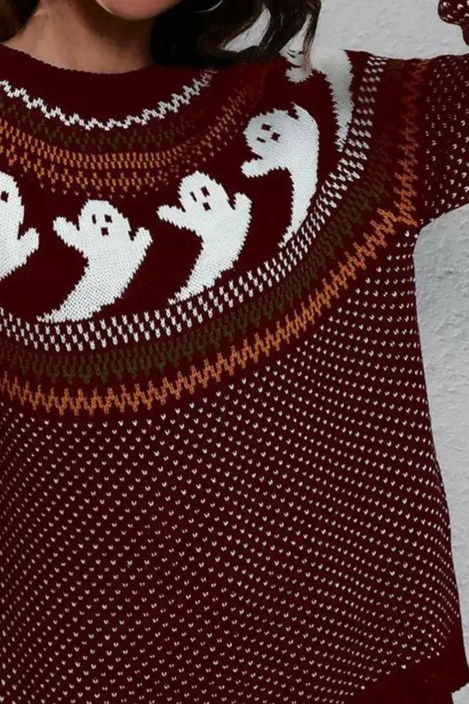 Ghost Pattern Round Neck Long Sleeve Sweater - Update AvenueHalloweenTrendsi1001001269139241001001269139248a78508367ca4483bf114d4f9b1c3243 - MaxWine