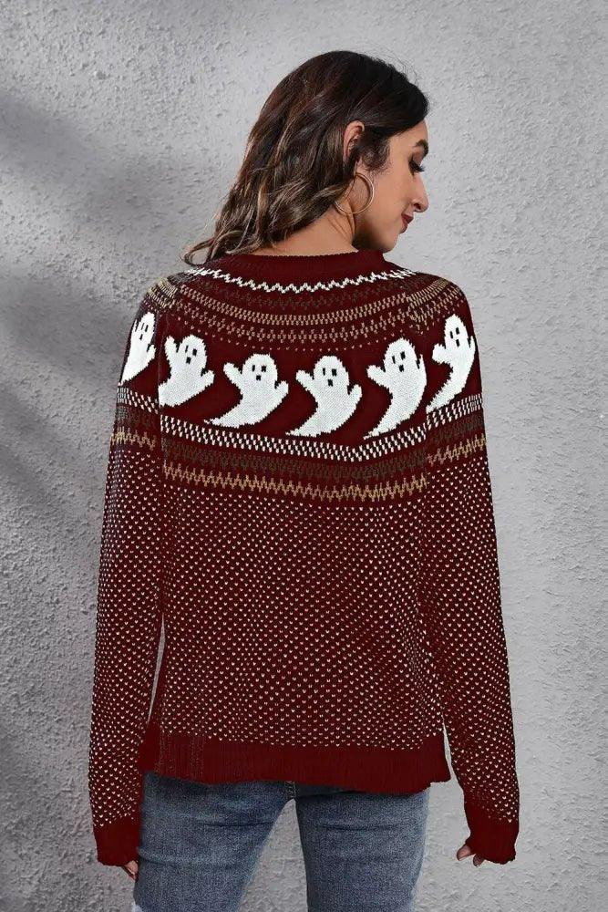 Ghost Pattern Round Neck Long Sleeve Sweater - Update AvenueHalloweenTrendsi1001001269139241001001269139249bd29d07e72549529de0cc4cac170296 - MaxWine