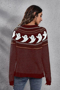 Ghost Pattern Round Neck Long Sleeve Sweater - Update AvenueHalloweenTrendsi1001001269139241001001269139249bd29d07e72549529de0cc4cac170296 - MaxWine