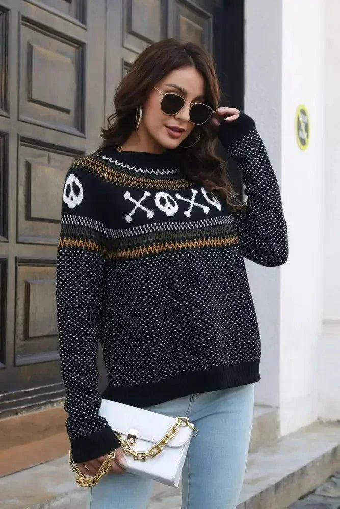 Ghost Pattern Round Neck Long Sleeve Sweater - Update AvenueHalloweenTrendsi1001001269158551001001269158552c44ceeccaae4017af47b4ccfb916282 - MaxSkull