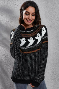 Ghost Pattern Round Neck Long Sleeve Sweater - Update AvenueHalloweenTrendsi100100126916189100100126916189b0a0ed2ff5084bdca4f4d4841c49b151 - MaxGhost