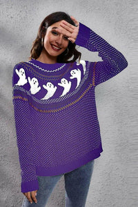 Ghost Pattern Round Neck Long Sleeve Sweater - Update AvenueHalloweenTrendsi1001001269190551001001269190559b3ac9a2f5d843ad9089ace3cd62cdae - MaxLight Indigo