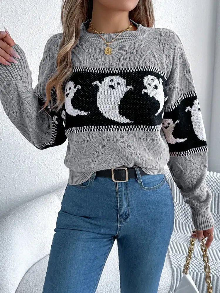 Ghost Round Neck Long Sleeve Sweater - Update AvenueHalloweenTrendsi10010082440343210010082440343224bcfd49 - d541 - 4ef1 - 95e1 - 6784e910eb0e - MaxGray