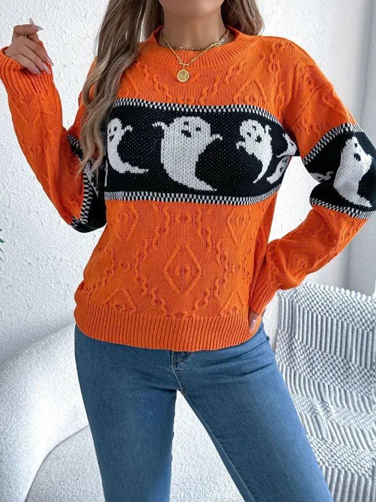 Ghost Round Neck Long Sleeve Sweater - Update AvenueHalloweenTrendsi1001008244074721001008244074729be34c4d - 4338 - 4dad - b13e - 1430dc6bd4b5 - MaxOrange