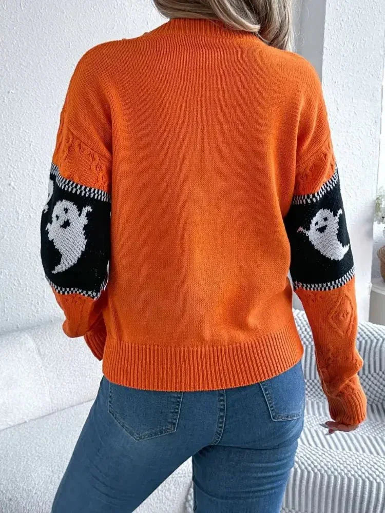 Ghost Round Neck Long Sleeve Sweater - Update AvenueHalloweenTrendsi10010082440747210010082440747257dab011 - 398b - 46b2 - b7a5 - 0874c218f5b2 - MaxOrange
