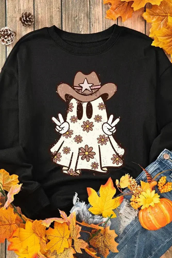 Ghost Round Neck Long Sleeve Sweatshirt - Update AvenueHalloweenTrendsi1001004878815091001004878815095fd247f4 - 6d13 - 405c - b869 - fb654657a493 - MaxBlack