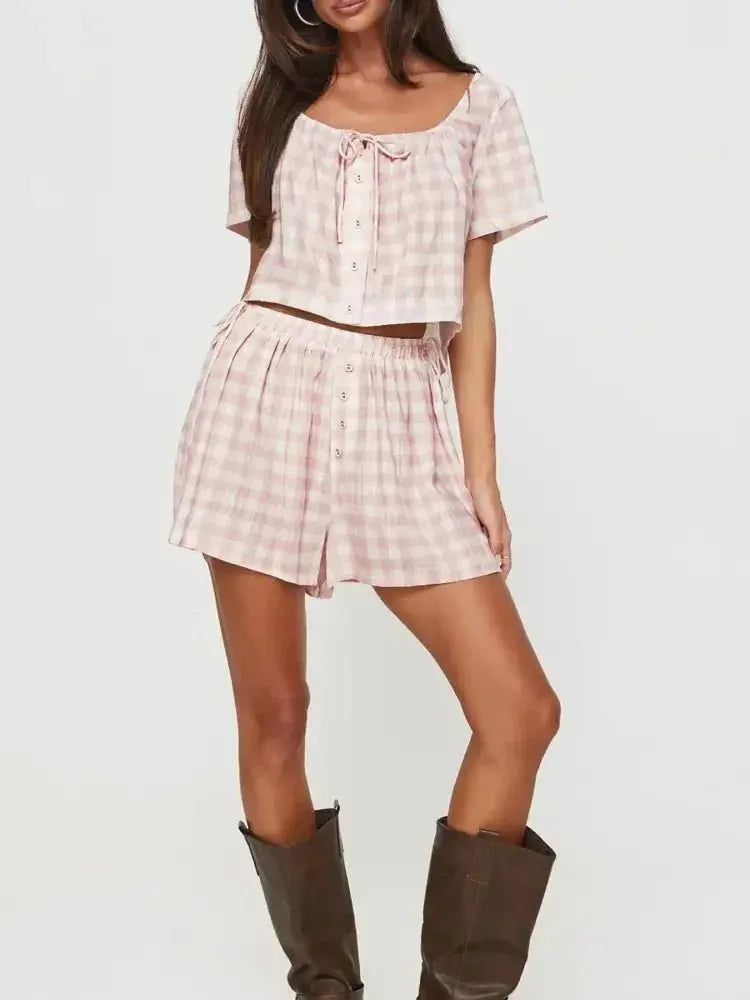 Gingham Check Top and Shorts Two - Piece Casual Set - Update AvenueTrendsi1001003478317521001003478317529bb24401 - ff26 - 47c7 - 89f4 - 242afe2cf1cc - Max - OriginBlush Pink