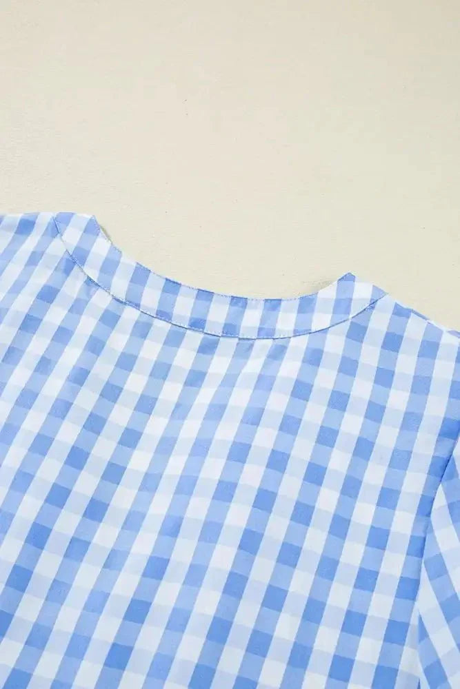 Gingham Short Sleeve Button Tie Split Neck Loose Mini Dress - Update AvenueTrendsi1001005196314101001005196314104d8be70f - 0ad3 - 4264 - 8174 - 28a4192808b4 - Max - OriginLight Blue