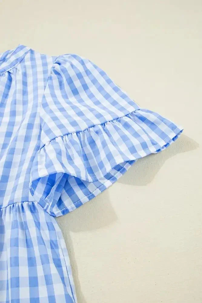 Gingham Short Sleeve Button Tie Split Neck Loose Mini Dress - Update AvenueTrendsi100100519631410100100519631410e6bfa76c - 306e - 4ae4 - 8618 - 26fdaf7d0edc - Max - OriginLight Blue