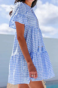Gingham Short Sleeve Button Tie Split Neck Loose Mini Dress - Update AvenueTrendsi10010051963141010010051963141069fac6a5 - 7fd6 - 45a8 - 9eca - a83732587fd6 - Max - OriginLight Blue