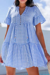 Gingham Short Sleeve Button Tie Split Neck Loose Mini Dress - Update AvenueTrendsi10010051963141010010051963141052fea8fa - 119b - 4f82 - b945 - cb51482c8b6a - Max - OriginLight Blue