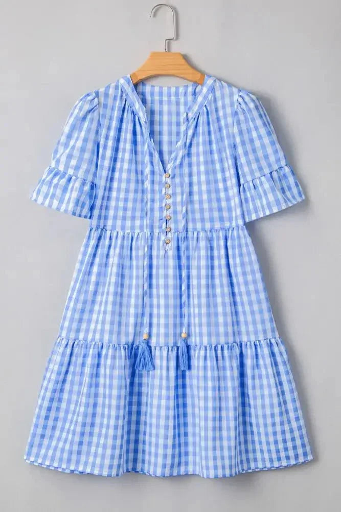 Gingham Short Sleeve Button Tie Split Neck Loose Mini Dress - Update AvenueTrendsi100100519631410100100519631410df3655fc - d496 - 4dec - a388 - 6f436959cafb - Max - OriginLight Blue