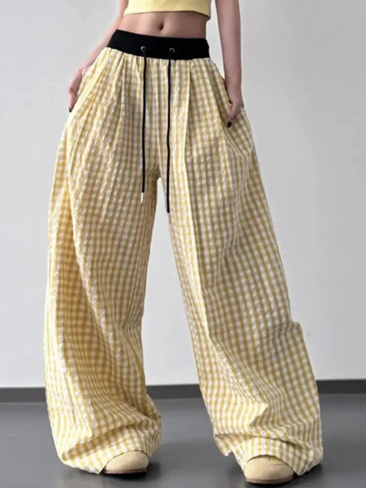 Gingham Wide Leg Drawstring Pants - Update AvenueTrendsi1001002855235101001002855235103d3a3420 - ed8e - 4e86 - b496 - d728130330a9 - Max - OriginYellow