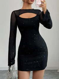 Glitter Cutout Long Sleeve Mini Dress