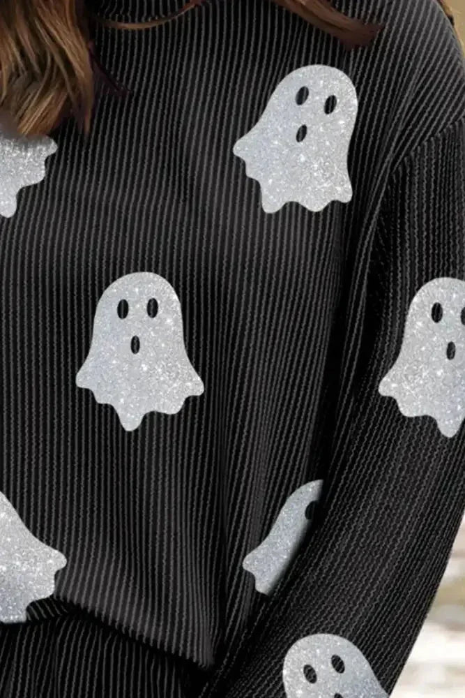 Glitter Ghost Round Neck Long Sleeve Top and Shorts Set - Update AvenueHalloweenTrendsi1001002879610801001002879610803e7ab990 - 03c0 - 4b87 - 8688 - b370a780e23b - MaxBlack