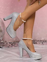 Glitter Platform Block Heel Pumps - Update AvenueTrendsi100600385294061100600385294061Glitter Platform Block Heel PumpsSilver Pearl