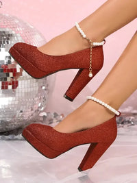 Glitter Platform Block Heel Pumps - Update AvenueTrendsi100600385296101100600385296101Glitter Platform Block Heel PumpsRed Pearl